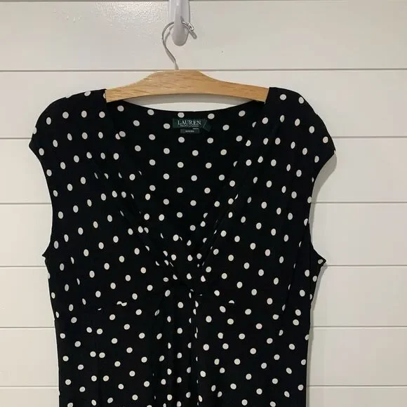 Lauren Ralph Lauren | Dress Black White Polka Dot Stretch- Size 18W - Picture 2 of 8